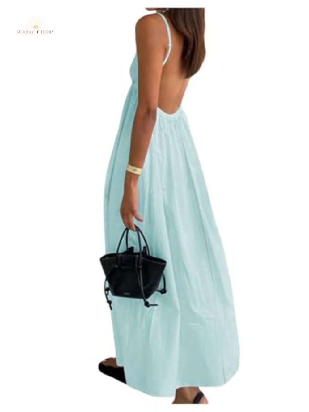 SOLY HUX Women Summer Backless V Neck Loose Flowy Midi Cami Dress